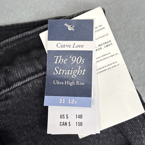 NWT Abercrombie Fitch 90s Straight Ultra High‎ Rise Jeans Denim/Leather  31/12s - Picture 3 of 14